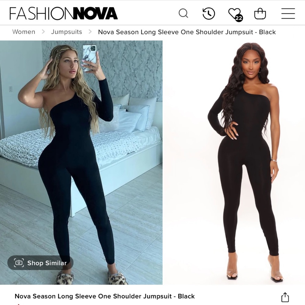 Fashion Nova Nova Season Long Sleeve One Sleeve One Shoulder Jumpsuit Black